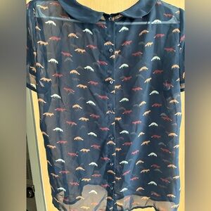 Fox Print Sheer Button-Up Shirt (S)